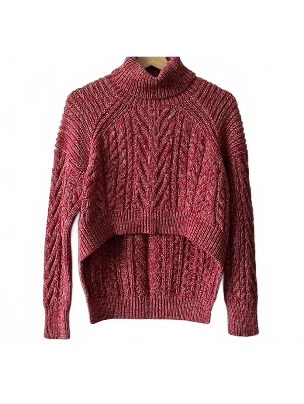 C/MEO COLLECTIVE Up Together Knit Sweater in Red Cable Knit Cotton size medium